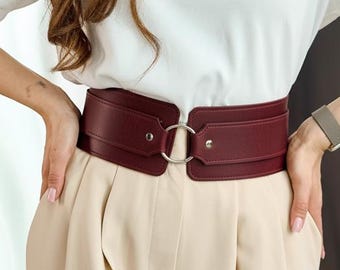 Leather o ring belt, Leather corset belt, Leather wide belt, Leather waist belt, Belt for dress, Genuine leather belt, Wide waist belt