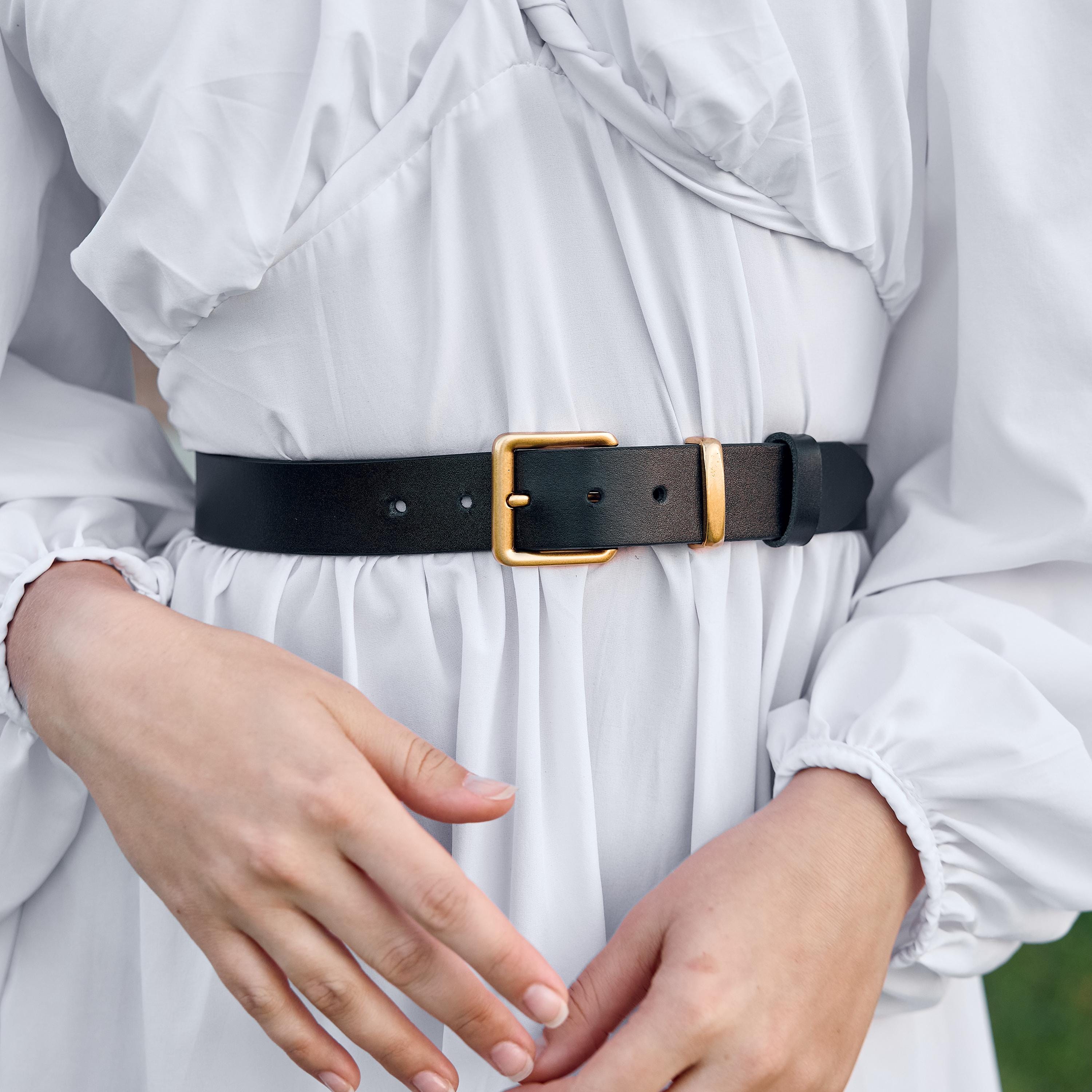 Gold Buckle Belt Women, 80s Style Belt, Leather Waist Belt 