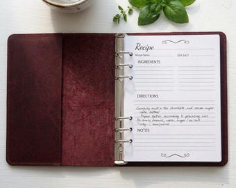 Leren receptenringband, omslag receptenmap, omslag receptenboek, 3-rings receptenboekbinder, gepersonaliseerd receptenboek, omslag kookboek, opberger voor recepten
