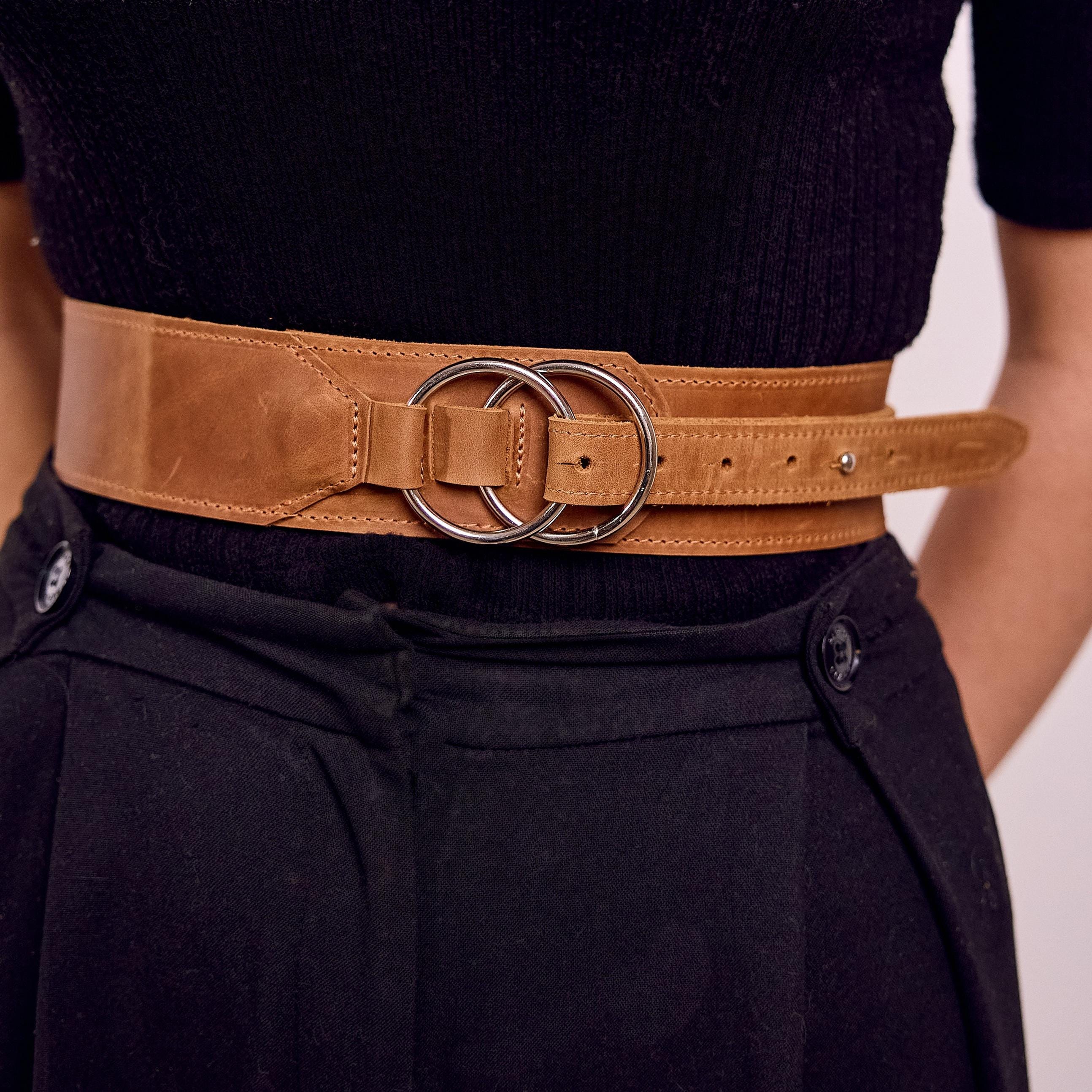 Double Ring Brown Leather Belt - Etsy