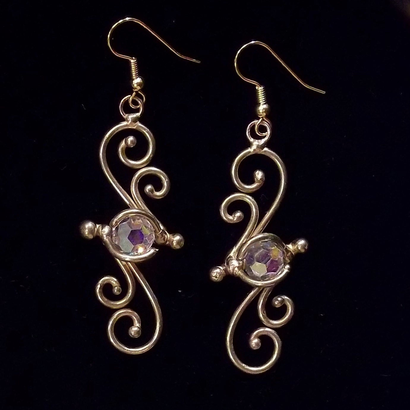 Bronze & Crystal Earrings dsn-5 | Etsy