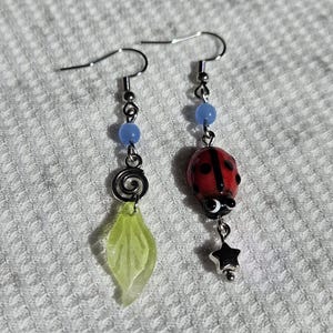 Mismatched Whimsy Bug Dangle Earrings: Handmade Forest Fairy Accessory image 4