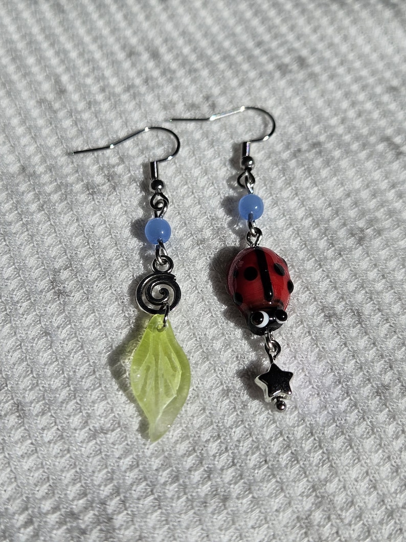 Mismatched Whimsy Bug Dangle Earrings: Handmade Forest Fairy Accessory image 4