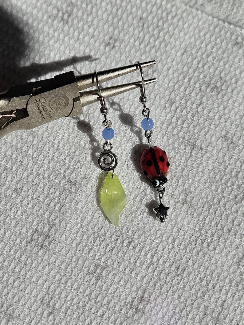 Mismatched Whimsy Bug Dangle Earrings: Handmade Forest Fairy Accessory image 5