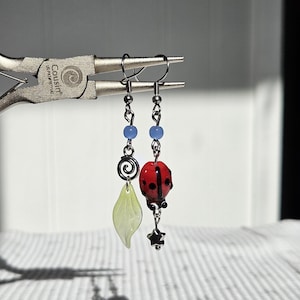 Mismatched Whimsy Bug Dangle Earrings: Handmade Forest Fairy Accessory image 2