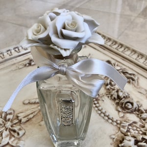 Gorgeous Roses Vintage Perfume Bottle with Ivory Porcelain Roses Stopper *Make Offer*