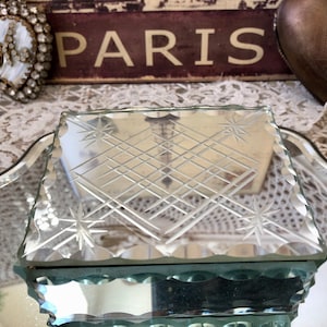 Vintage French Mirrored Etched Jewelry Box Jewel Box Trinket Box from France *Make Offer*