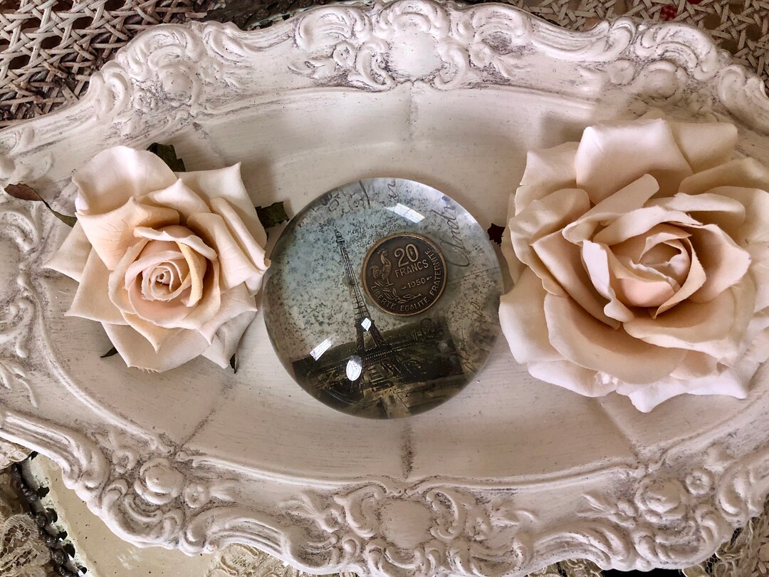 Vintage French Eiffel Tower Glass Dome Paperweight With Faux French