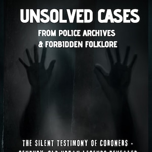 Puede incluir: Portada de libro con el título "UNSOLVED CASES" en letras blancas grandes. El libro forma parte de la serie "EAST ASIAN OCCULT FILES" y explora casos de archivos policiales y folclore. La portada presenta un diseño oscuro y misterioso con siluetas de manos.