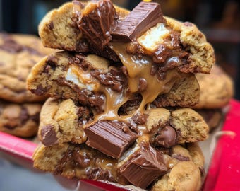 Twix Stuffed Cookie Recipe | Thick Chunky Caramel Chocolate Chip Cookies | Easy Dessert Bake at Home