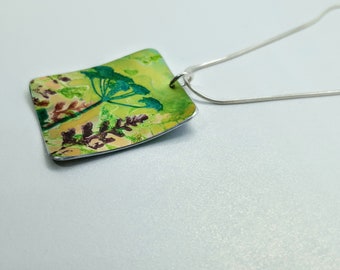 Bright green spring meadow painted anodised aluminum pendant on 16" sterling silver chain