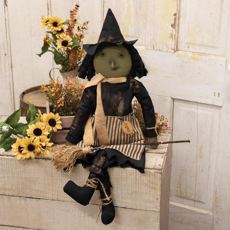 Primitive Halloween Witch Doll "Agnes" Prim Folk Art, Rustic Fall Home Decor image 1
