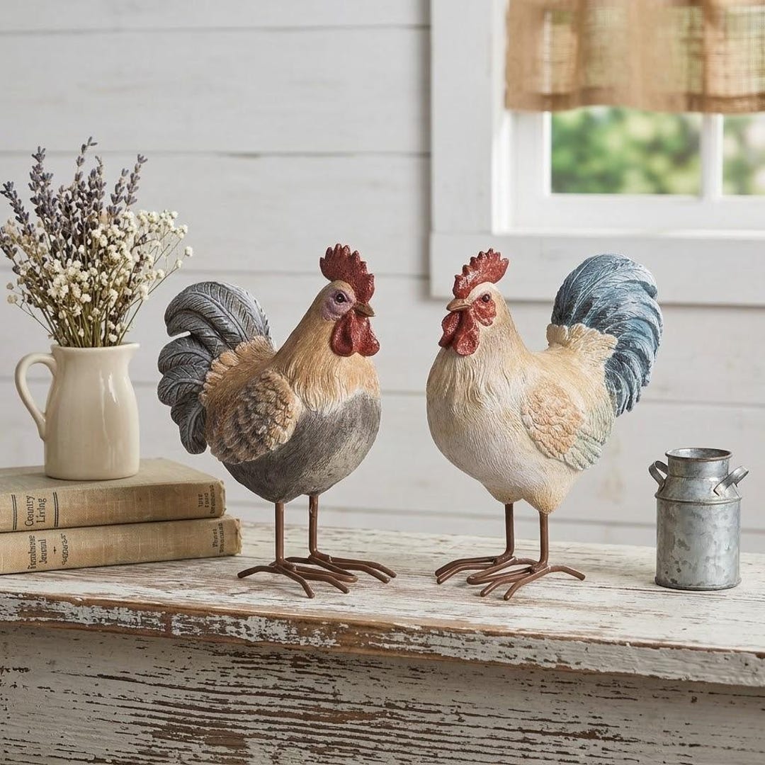 Rooster Collection Rustic Farmhouse Rooster Statues Small Resin Chicken Figurine Pair - Etsy