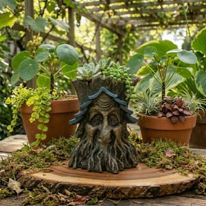 Wizard of the Woods Tree Spirit Detailed Resin Greenman 7" Flower Planter