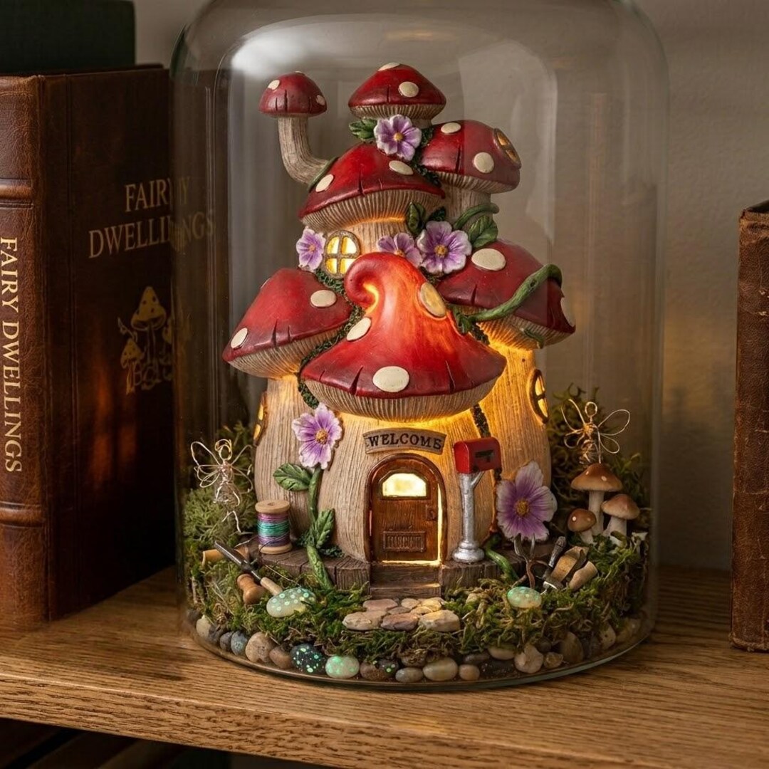 Whimsical Fairy Garden LED Light up Small Toadstool Mushroom House - Etsy