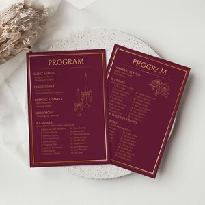 Burgundy & Gold Program Sheets | Editable Canva Template | Instant Download