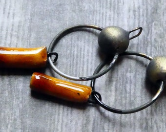 Ceramic Hoop and Stick Earring Dangles - Cognac