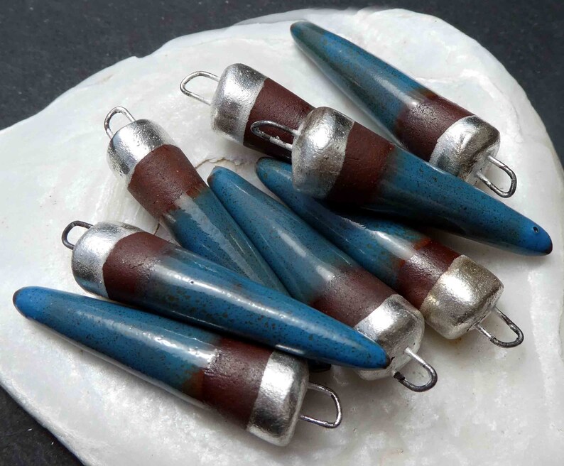 Fine Silver and Navajo Turquoise Terracotta Spikes Earring Charms