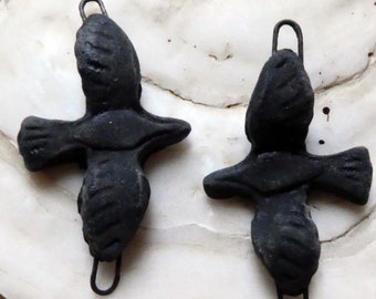 Ceramic Crow Earring Connectors
