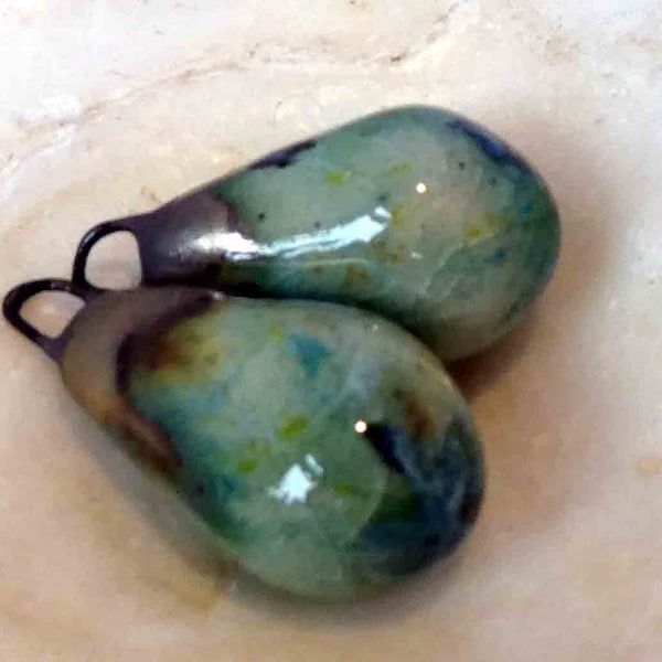 Ceramic Bronzy Droplet Earring Charms - Herb Garden