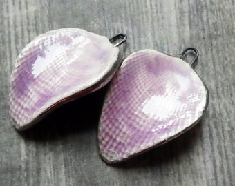 Ceramic Shell Textured Petal Charms -Amethyst