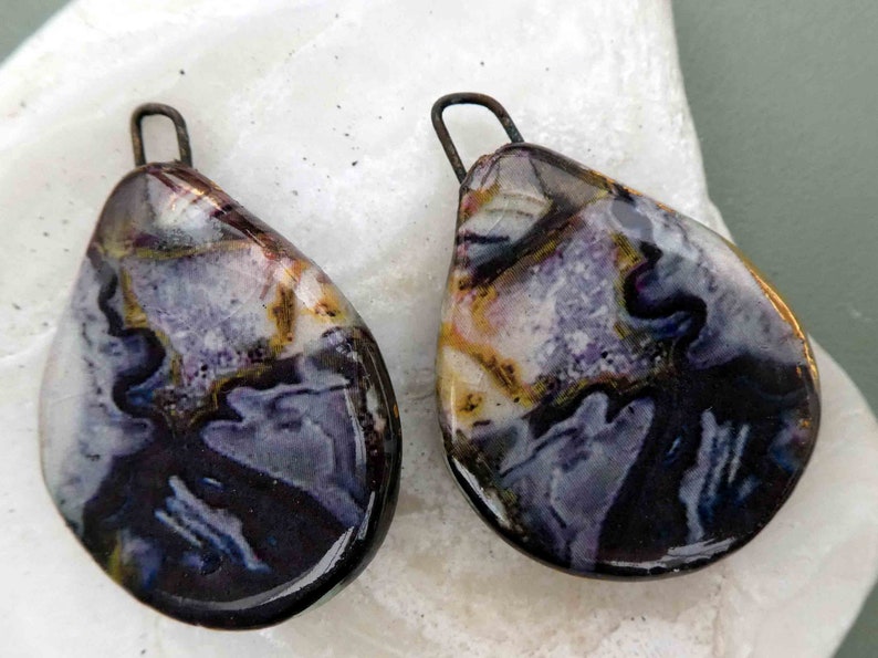 Ceramic Decal Glossy Gemstone Slice Earring Charms #54