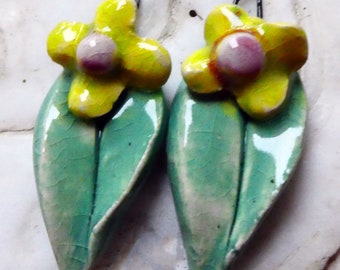 Ceramic Leaf and Flower Earring Charms