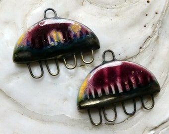 Ceramic Semi Circle Earring Connectors -Sailors Delight