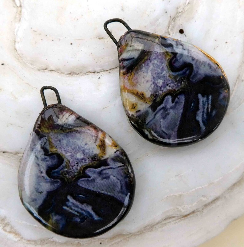 Ceramic Decal Glossy Gemstone Slice Earring Charms #54