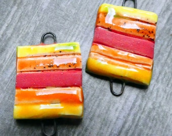 Ceramic Stripy Earring Connectors -Fruit Salad