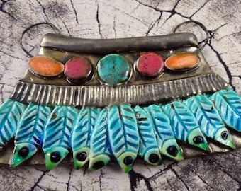 Ceramic Indian Headdress Necklace Collar