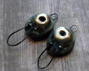 Ceramic Hoopy Rivet Earring Connectors -Mystic Jade