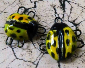 Ceramic Beetle Earring Connectors -Saffron