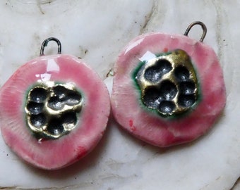 Ceramic Flat Flower Earring Charms-Berry Tart