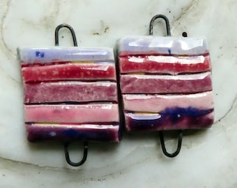 Ceramic Stripy Earring Connectors -Pink Purple