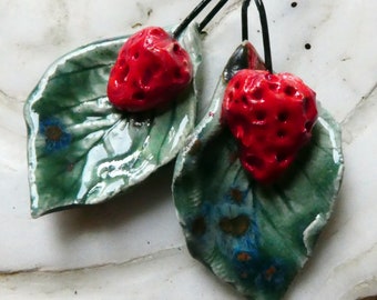 Ceramic Wild Strawberry Earring Charms