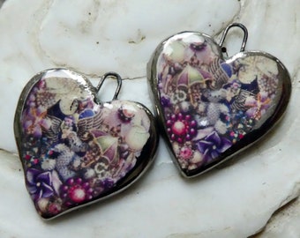 Ceramic Beaded Heart Decal Earring Charms