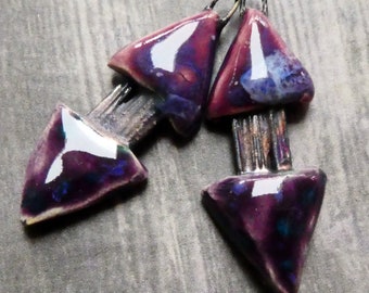 Ceramic Double Triangle Multi Strand Earring Charms - Royal Fantasy and Plum Jelly