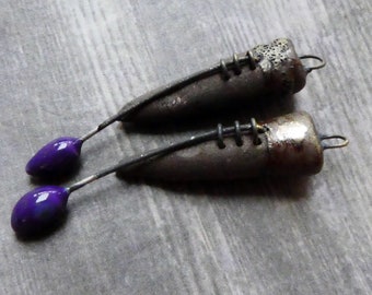 Ceramic Stitched Spike  Earring Charms - Dark Purple