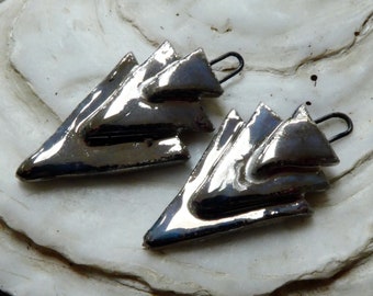 Ceramic Art Deco Inspired Triangle Earring Charms -Platinum Lustre