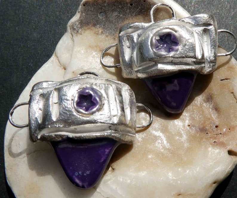 Ceramic Tuareg Inspired Earring Connector Charms Dark Purple