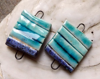 Ceramic Stripy Earring Connectors -Blues