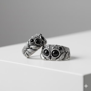 Anello Gotico Di Ragno E Ragnatela Con Pietra Nera - Foto 7