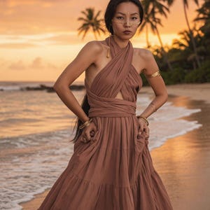 flowy rust dress Rust Strapless Tiered Maxi Dress | Flowy Party Dress | Kadambarie –  Kadambarie main image 0