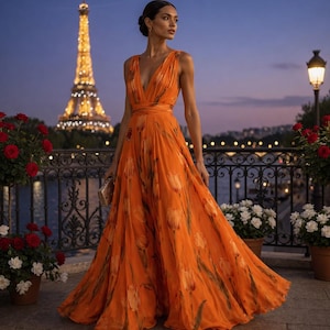 Tulip Floral Maxi Dress | Sleeveless V-Neck Summer Evening Gown