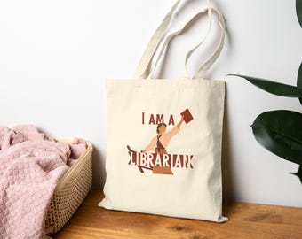 Bolso de mano SOY BIBLIOTECARIO / Ilustración vintage de bibliotecario, bolso de lona para amantes de los libros
