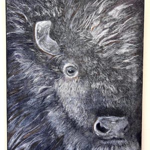 Charcoal Bison Drawing | Original Buffalo Artwork | Black and White Wildlife Wall Decor | Rustic Western Art | Nature Lover Gift