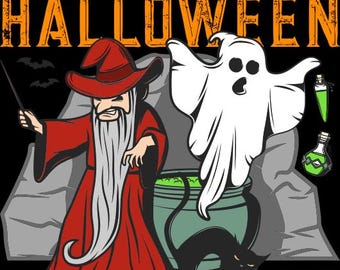 Halloween Witch Ghost PNG, Spooky Graphic Tee Design, Sublimation Art (Digital Download)