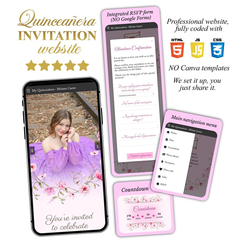 Pink Rose Quinceañera Invitation: Interactive RSVP Website (digital) - Etsy