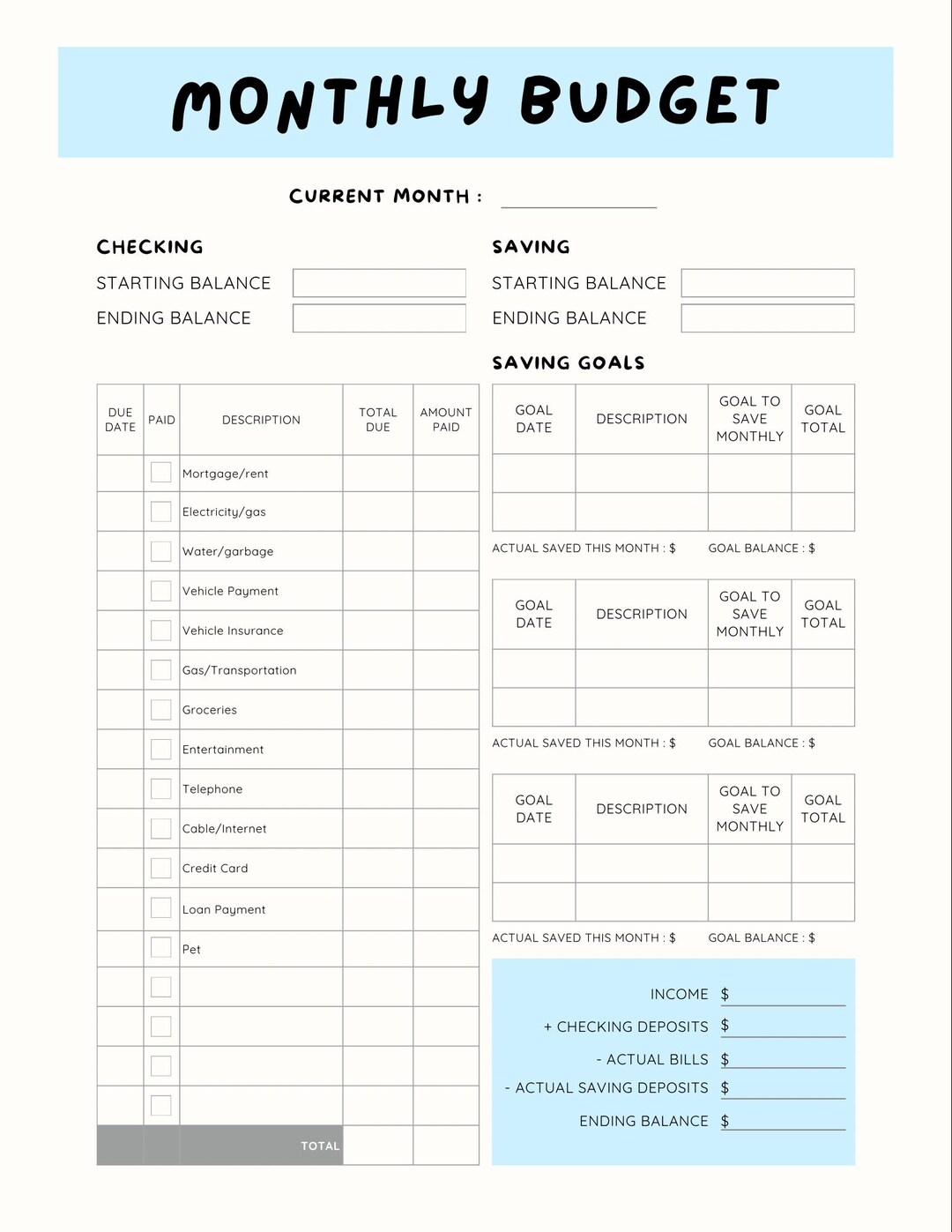 Easy to Use Customizable Budget Template Etsy